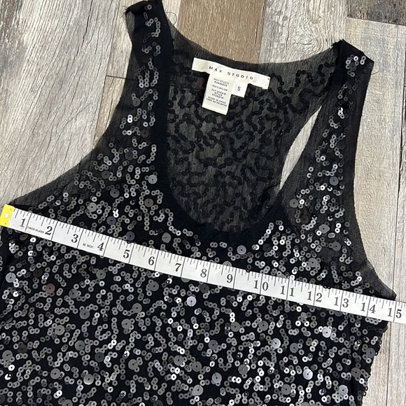 Max studio sequin sleeveless black top shimmer night out party sz. S stretch - Picture 8 of 9